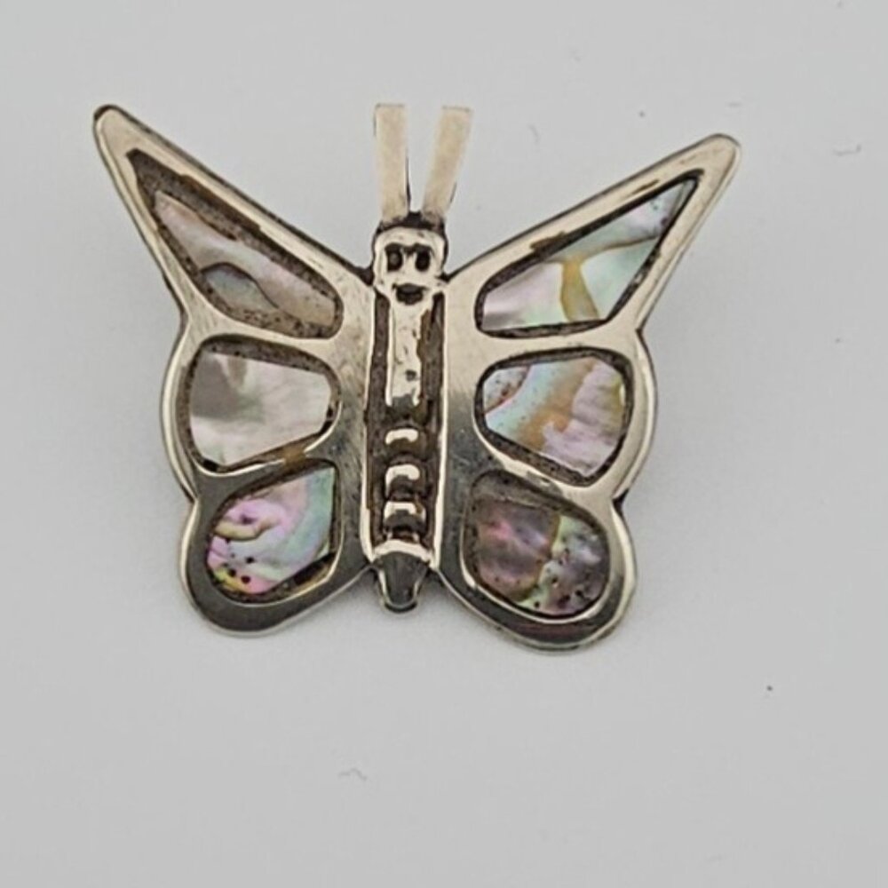 Mother of Pearl Inlay Butterfly Brooch Pin Pendant Silvertone